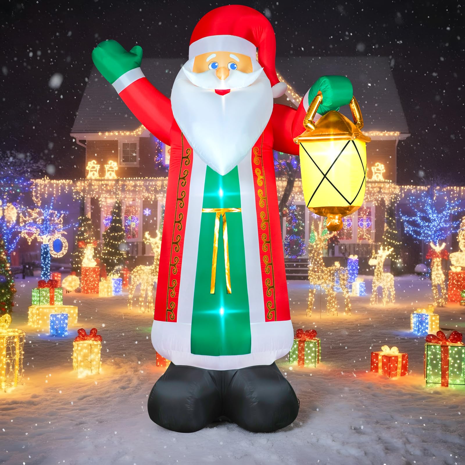 7 FT Christmas Inflatables Giant Snowman Outdoor Decorations, Blow up Snow Man Yard Decor Built-in Bright LED Light Wear Magic Hat, Weatherproof Holiday for Garden Patio Lawn Party Xmas Gifts